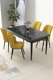 Hanah Home Juego de Mesa y Sillas de Comedor de 5 Piezas, Mármol Negro y Mostaza